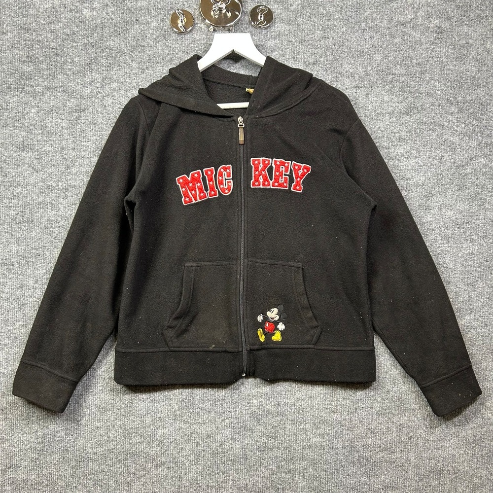 Disney Stage 28 Hoodie Men XL Black Good Vintage Mickey Mouse Fleece Zip